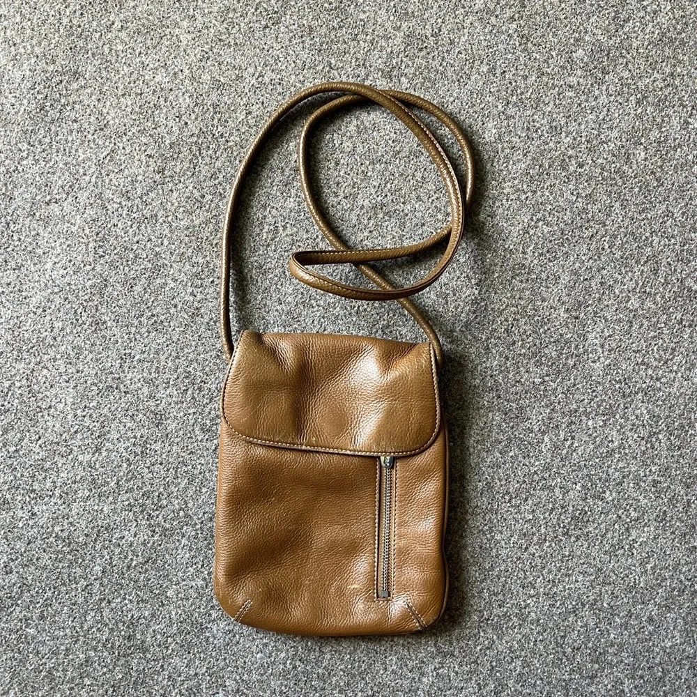 Tigannello Camel Tan Soft Genuine Leather Shoulder Crossbody Pouch Bag Flap Over